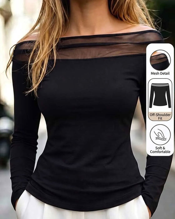 Bluse Bardot Mesh Slim Fit Lang Erme