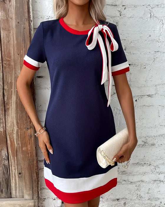 Kjole Kortermet Kontrastbånd