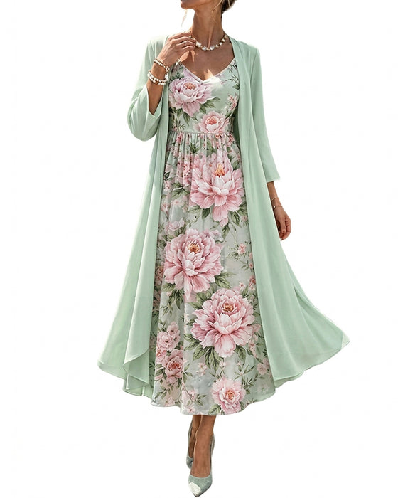 Set Blomstrende Trykk Kjole Todelt