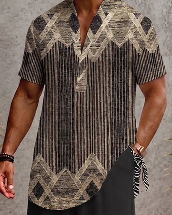 Bluse V-Hals Stripet Menn Kort Erme