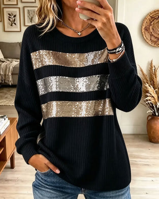 Topp Horisontal Stripe Casual Lang Erme