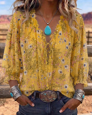Bluse Casual Blomstret Knyting