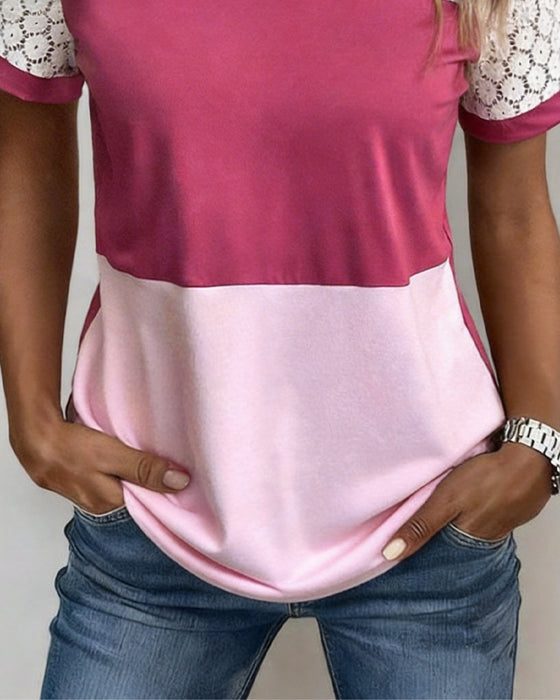 T-Skjorte Fargeblokk Blonde Kort Erme