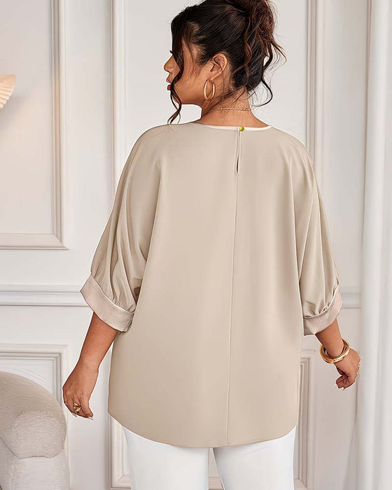 Topp Faux Satin Loose Fit Rundhalset Flagermuserme