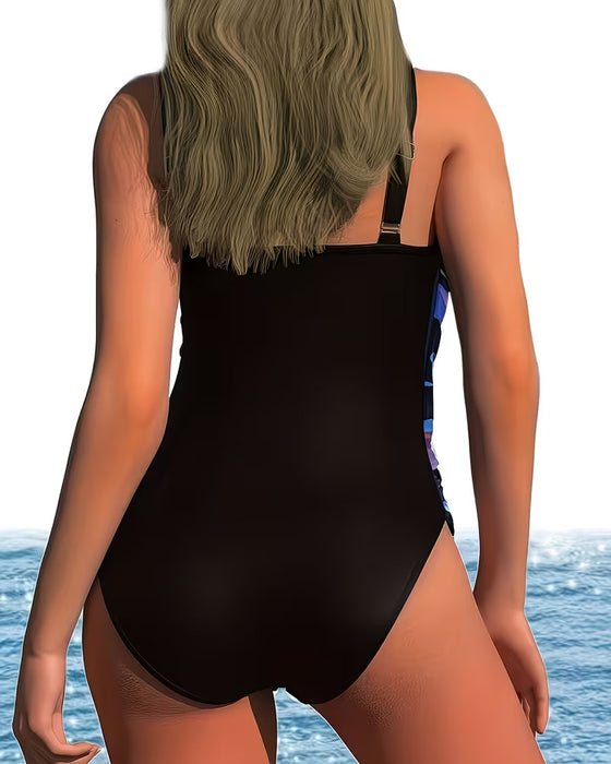 Ensfarget Badetøy Korsside Snøre Stripe Trykk