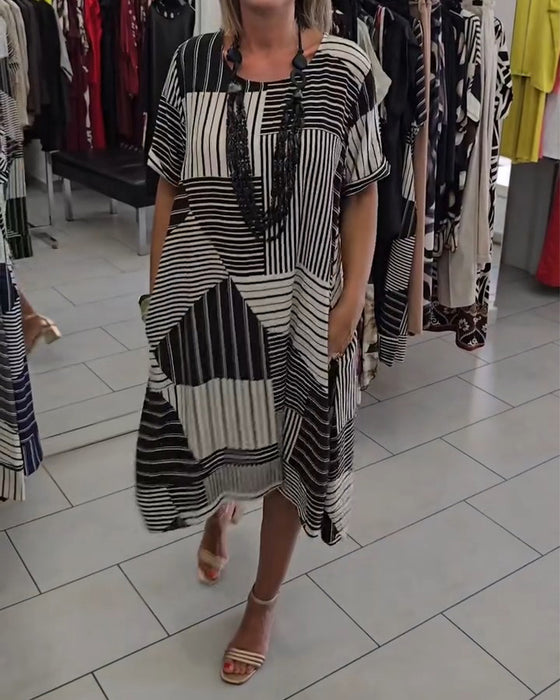 Kjole Rundhalset Stripe Lomme