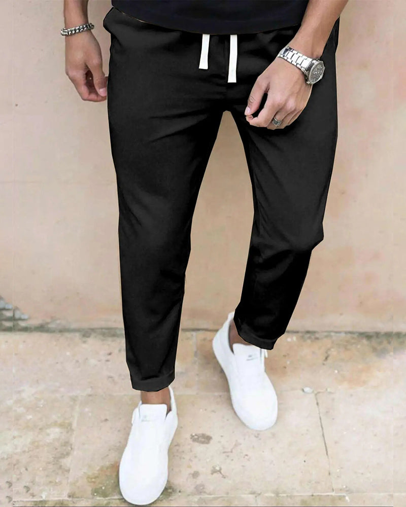 Herrer Bukse Ensfarget Snøre Slim Fit Croppet