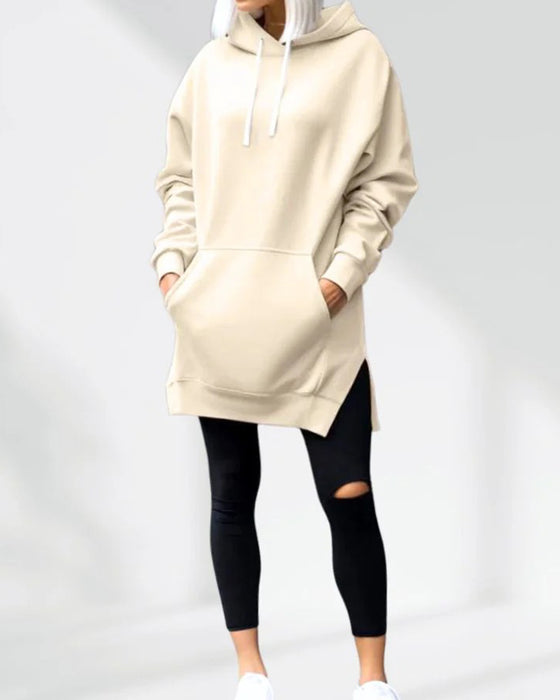 Hettegenser Ensfarget Loose Fit Snøre