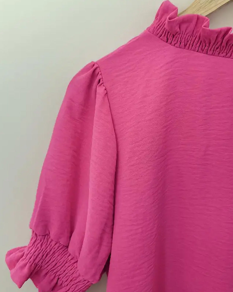 Bluse V-Hals Rynket Kortermet