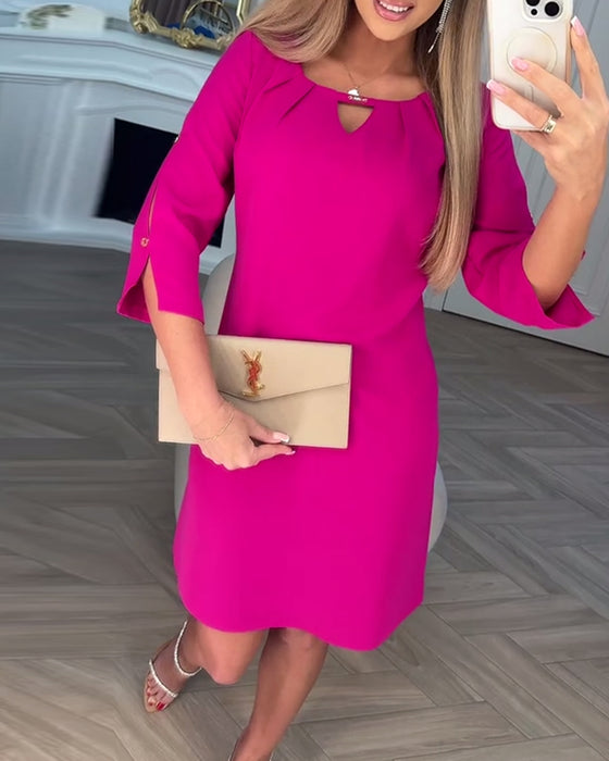 Kjole Elegant Ensfarget Hul Rett