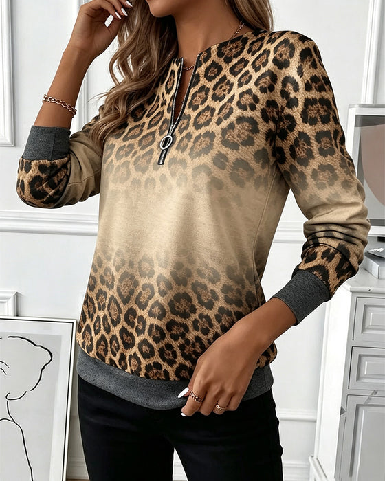 Sweatshirts Leopard Ombre Glidelås Lang Erme