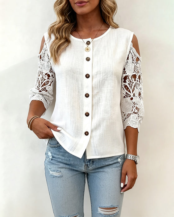 Bluse Utskåret Off-Shoulder Knapp
