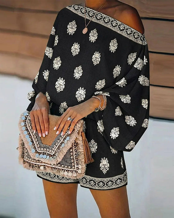 Sett Kvinner 2 Deler Antrekk Boho Topp Og Shorts