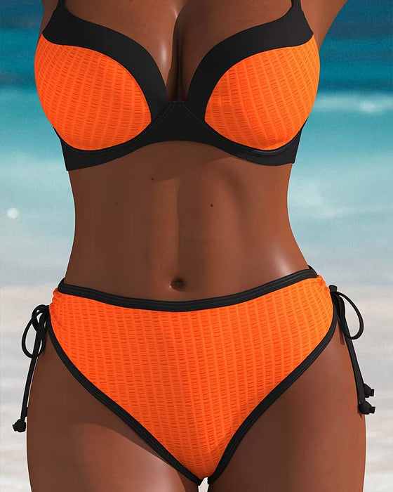 Bikini Kontrastfarge Push-Up Snøre