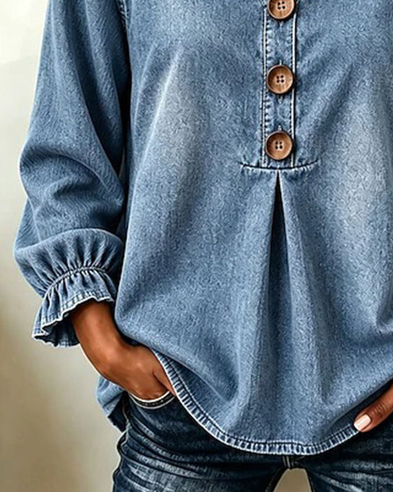Topp Denim V-Hals Knapp Rysjeerm