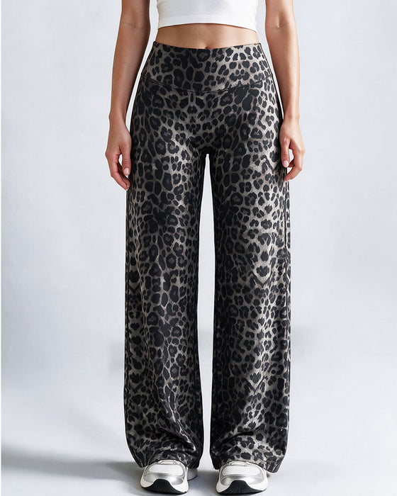 Bukse Dame Leopard Trykk Bred Ben Athletic