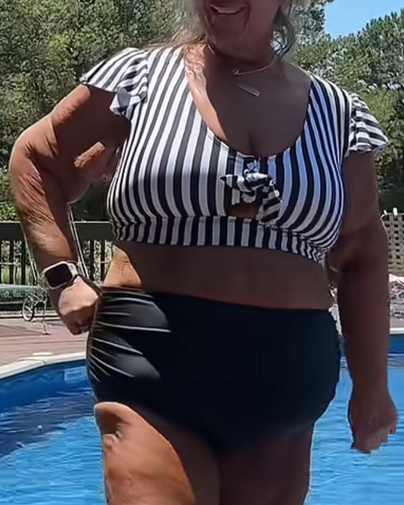 Bikini Stripet Fladdererme U-Hals