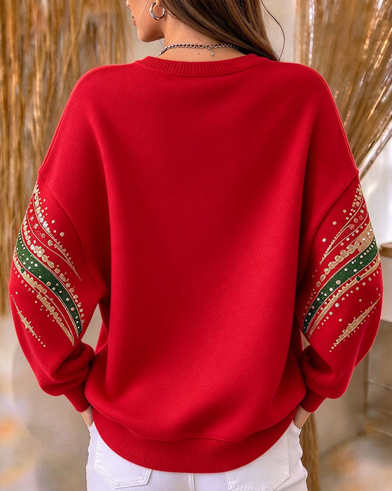 Sweatshirt Juletre Trykk Lang Erme Løs