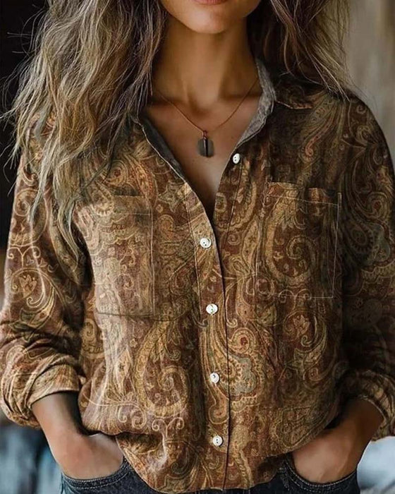 Skjorte Med Lange Ermer Og Paisley-Mønster I Vintage-Stil