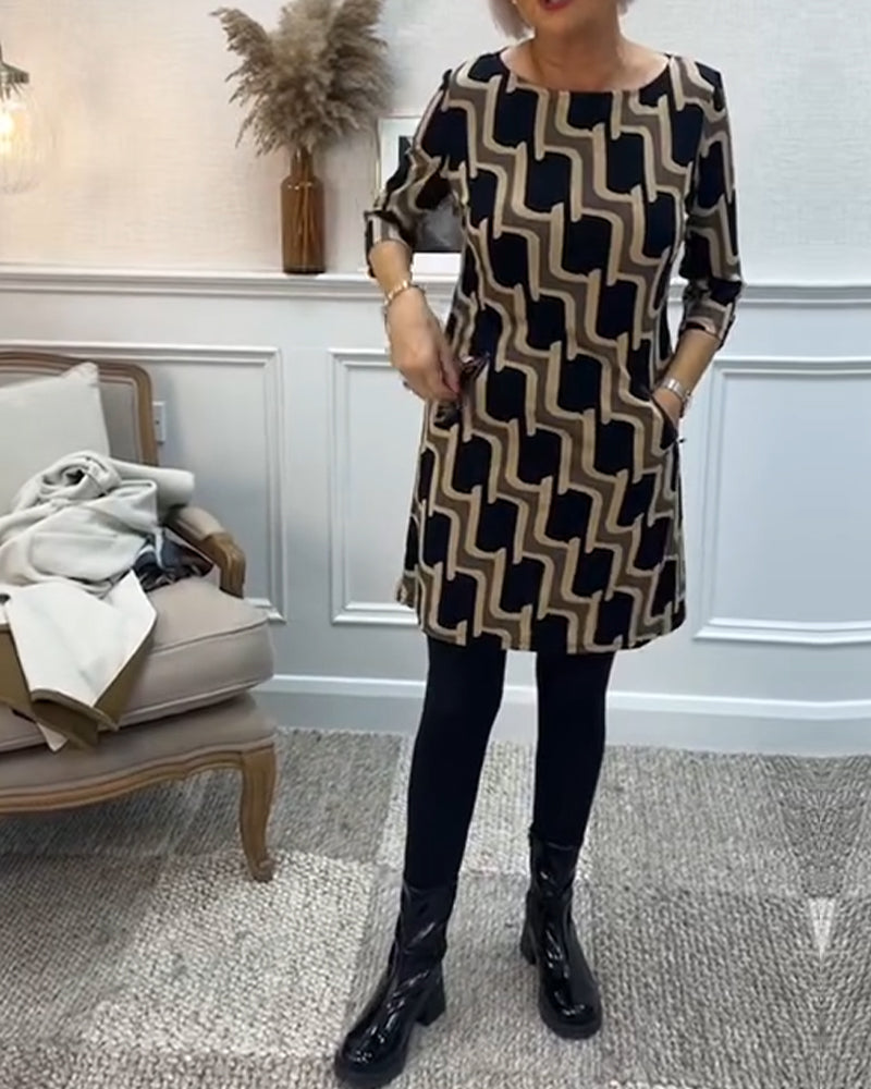 Rund hals trykt slim fit kjole