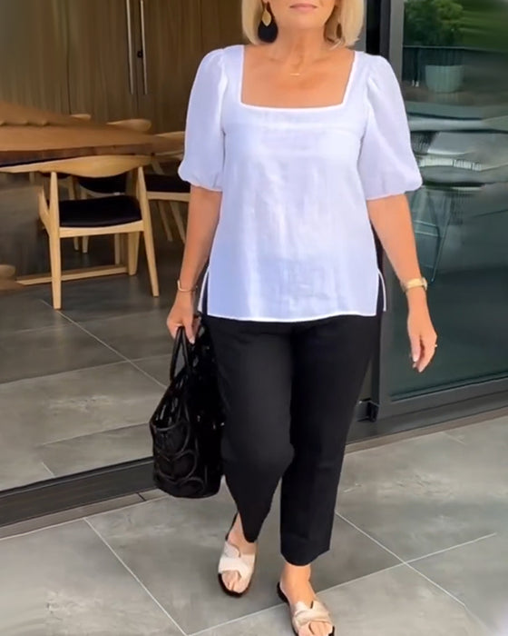 Blus Firkantet Hals Casual Puffermer