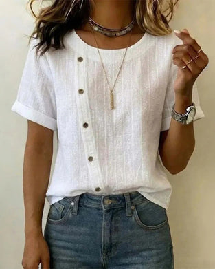Bluse Diagonal Knapp Kort Erme