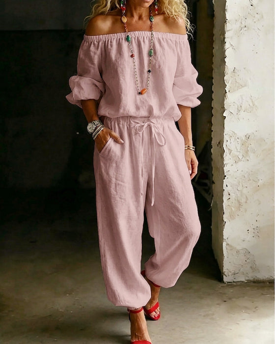 Jumpsuit Off-Shoulder Knyt Midje Innsnørt Midje