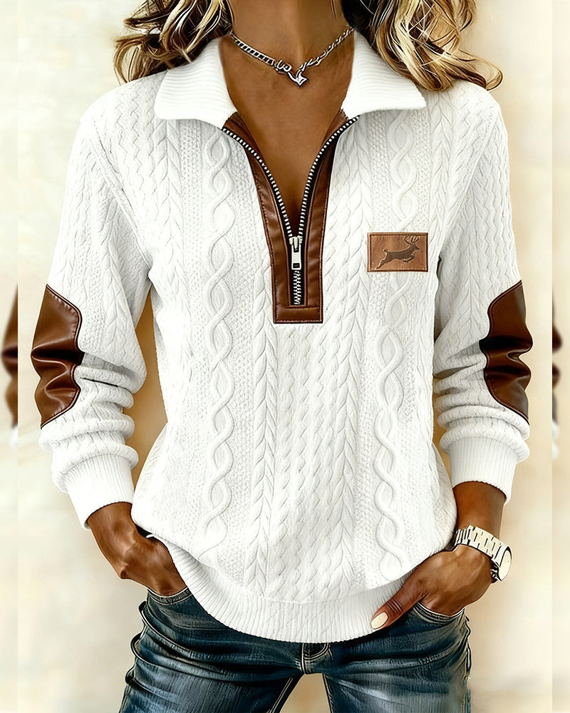 Langermet Genser Med Glidelås Og Fargeblokkering