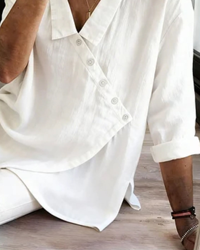Bluse Med Asymmetrisk Diagonal Knappelukking Og Krage