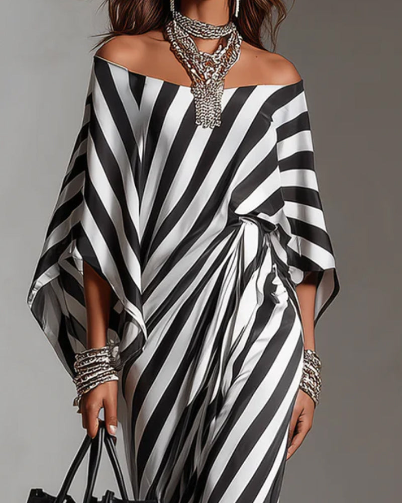 Kjole Off-shoulder Flaggermuserme Stripe Lang