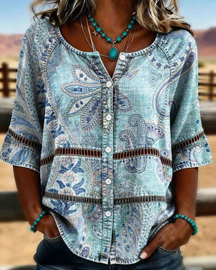 Skjorte Paisley Trykk Trekvart Erme