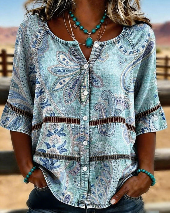 Skjorte Paisley Trykk Trekvart Erme
