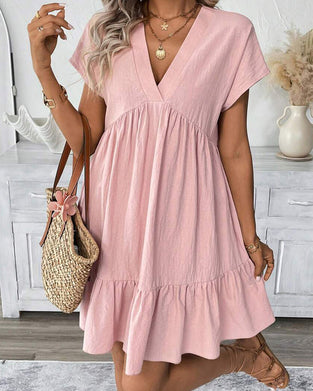 Kjole Solid V-Hals Ruffle-Kant