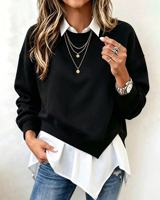 Sweatshirt Falsk Todelt Lappeteppe Kraget