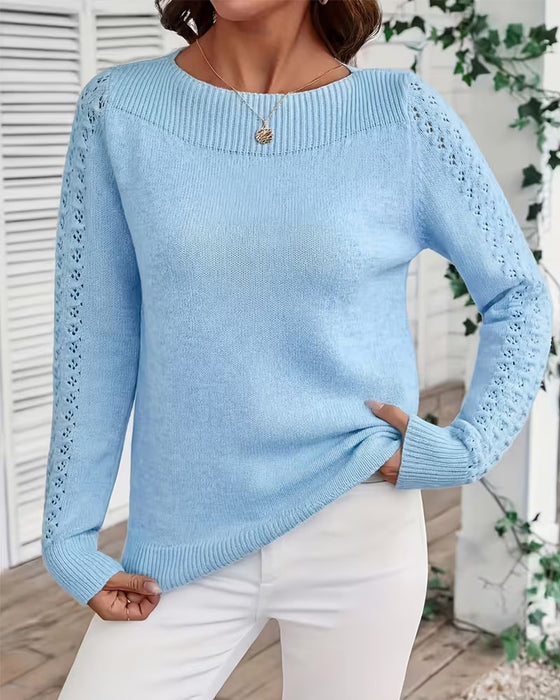 Pullover Båtringning Hul Ut Lang Erme Strikket