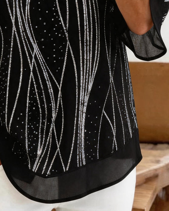 Bluse Mote Trykk Rund Hals Avslappet