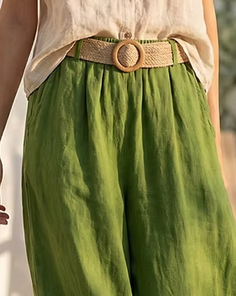 Sett Med Ermeløs Topp I Bomull Og Lin Avslappet