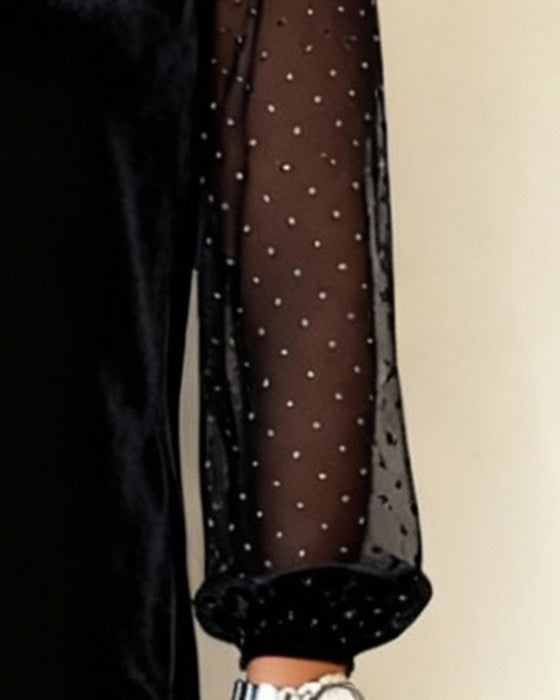 Kjole Med Meshpanel Fløyel Blonde