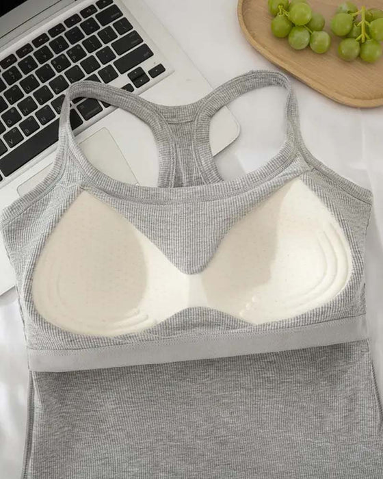 Tanktopp Innebygd Bh Ribbet Ensfarget