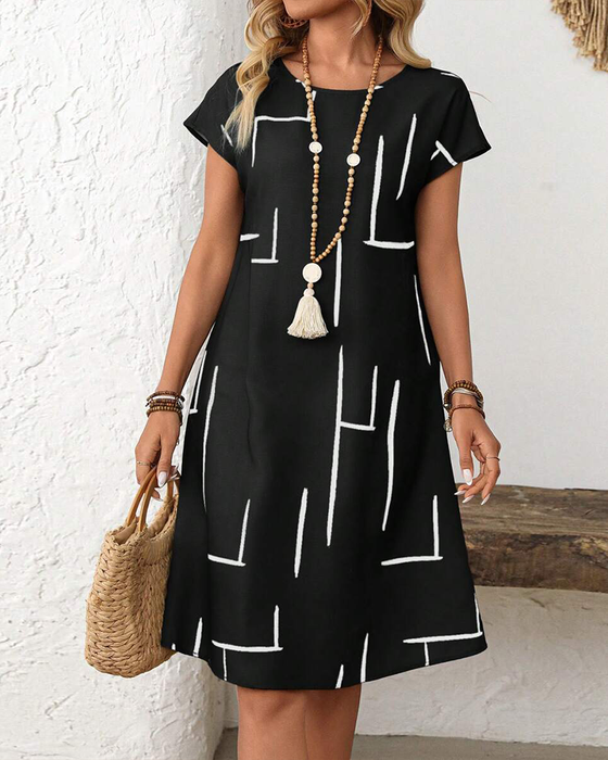 Kjole Dame Sommer Casual Trykk Rund Hals