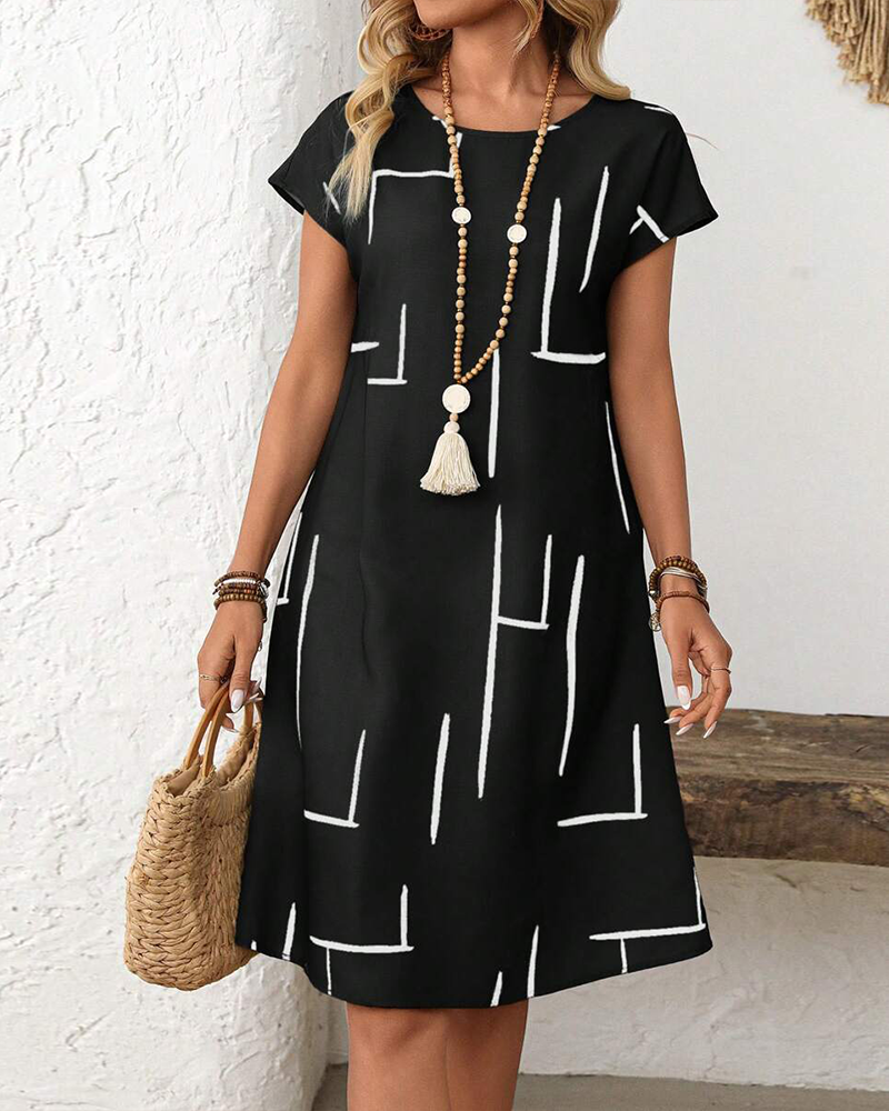 Kjole Dame Sommer Casual Trykk Rund Hals