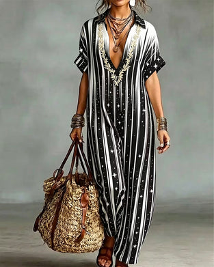 Jumpsuit V-Hals Stripe Kontrast Løs