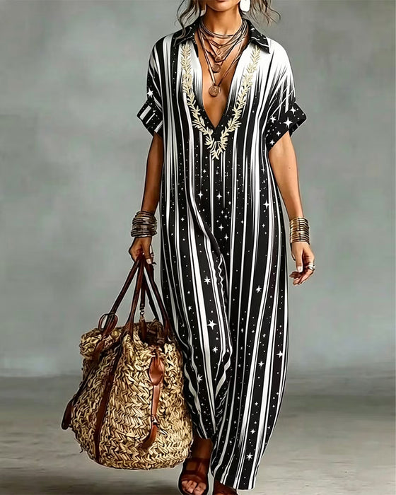 Jumpsuit V-Hals Stripe Kontrast Løs