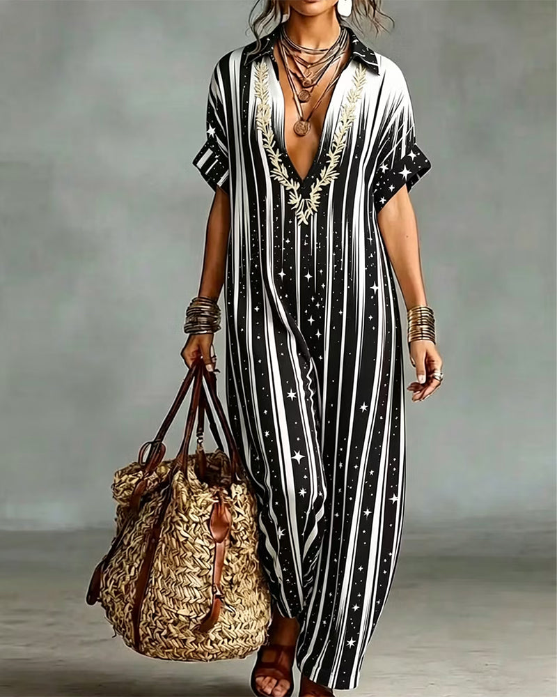 Jumpsuit V-Hals Stripe Kontrast Løs