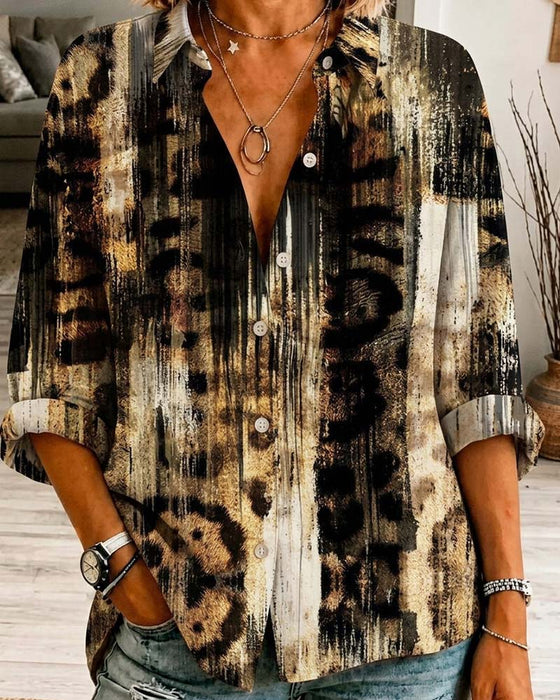 Skjorte Stilig Kunstnerisk Leopard Trykk