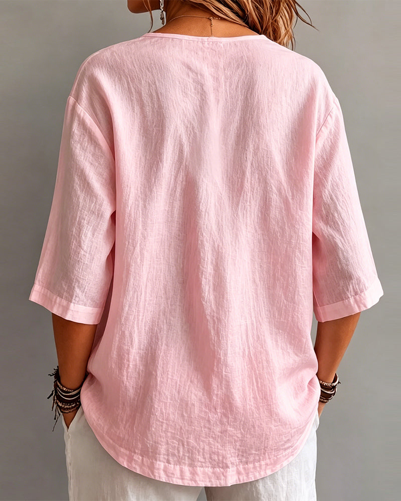 Bluse Avslappet Enfarget Halvermer