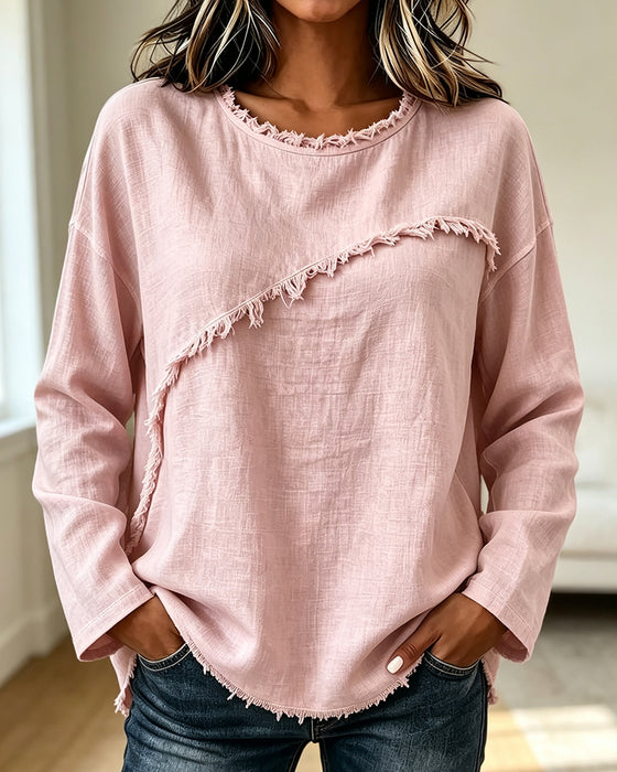 Bluse Rundhalset Solid Uregelmessig