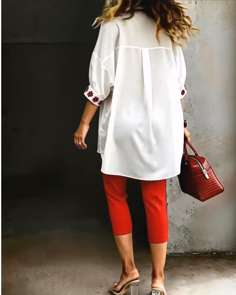 Skjorte Stor Blomstertrykk Pufferme