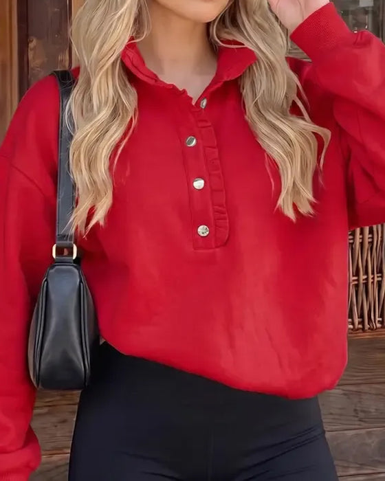 Sweatshirt Rysje Knappet Langermet Løs