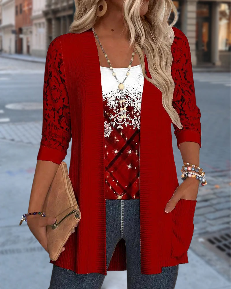 Strikket Topp Med Trykk I Falsk Todelt Design